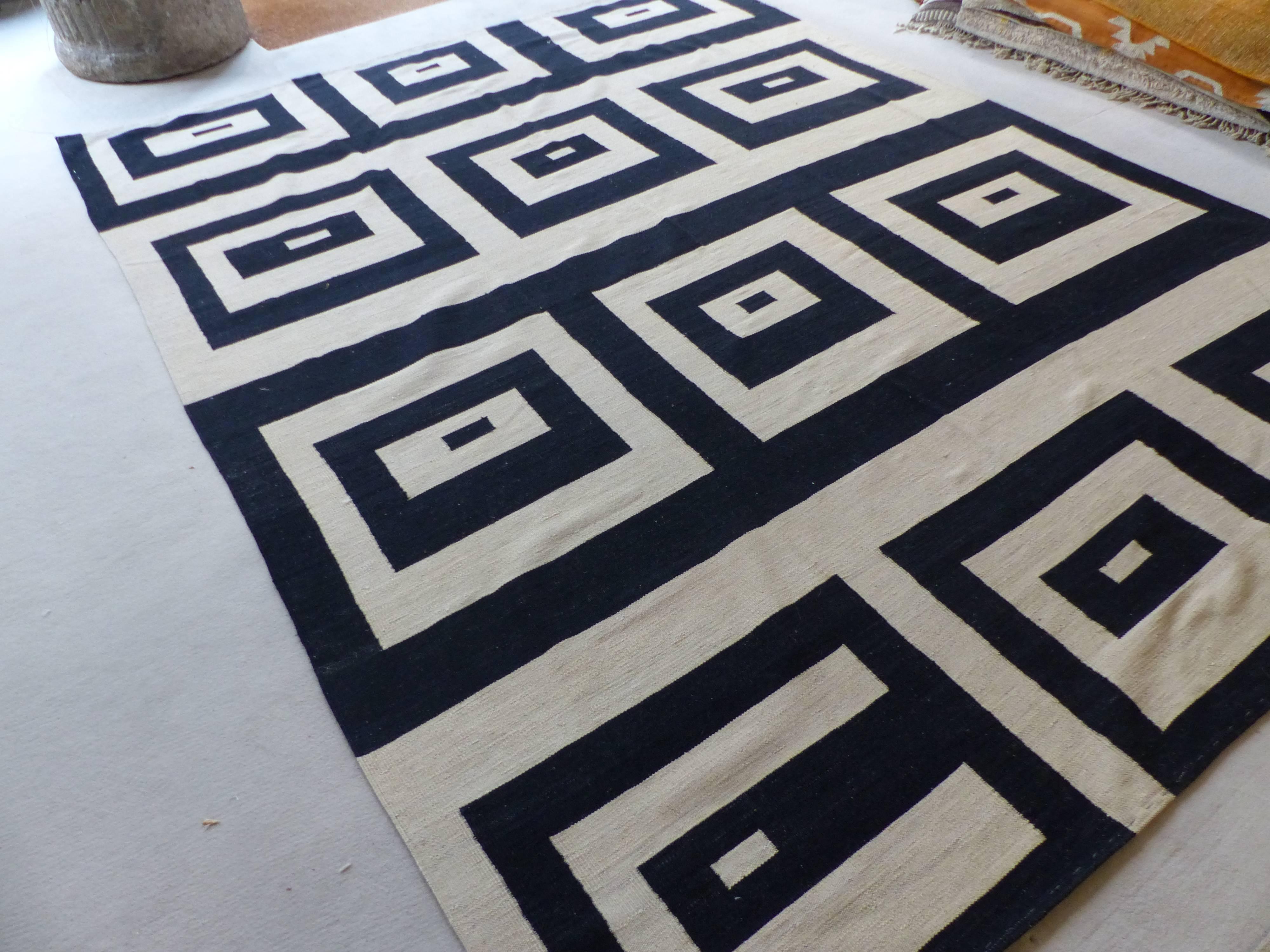 Contemporary Large Black and White Handwoven Kilim Modern Design For Sale