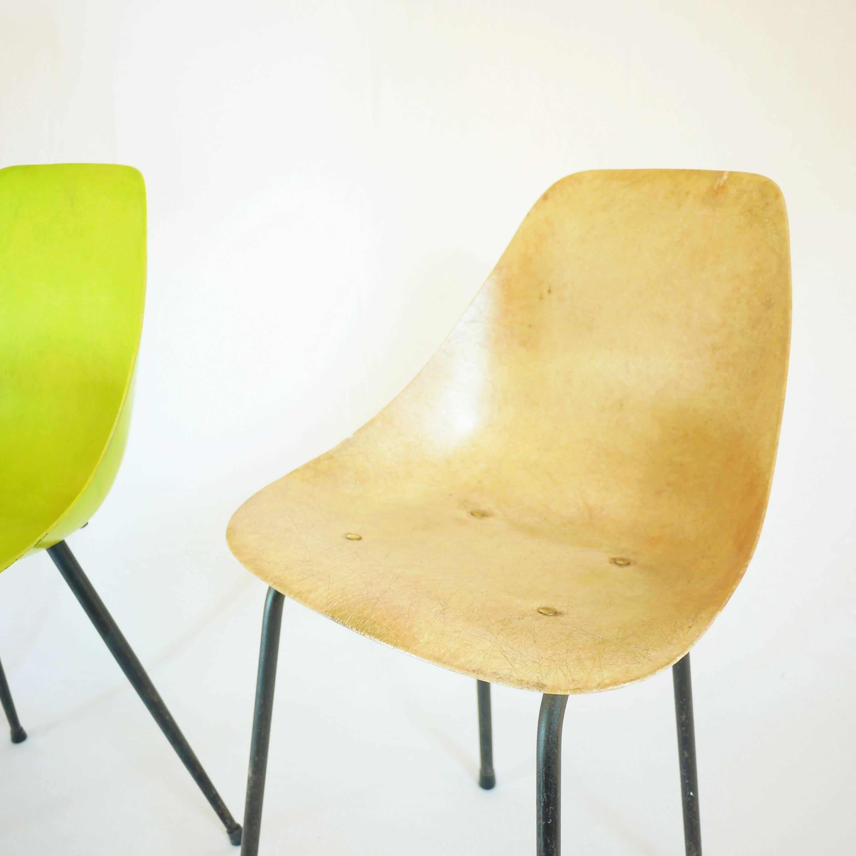 Set of Coccinelle Chairs by René-Jean Caillette, 1957 In Fair Condition For Sale In POITIERS, FR