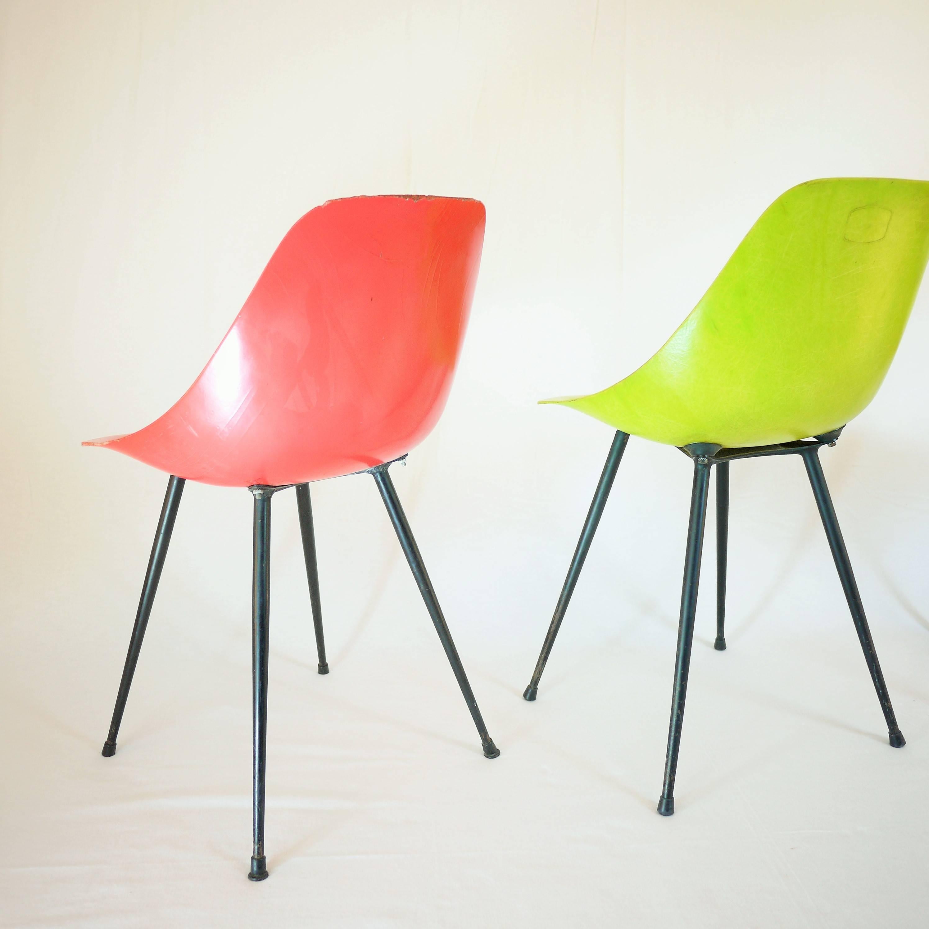 Mid-20th Century Set of Coccinelle Chairs by René-Jean Caillette, 1957 For Sale