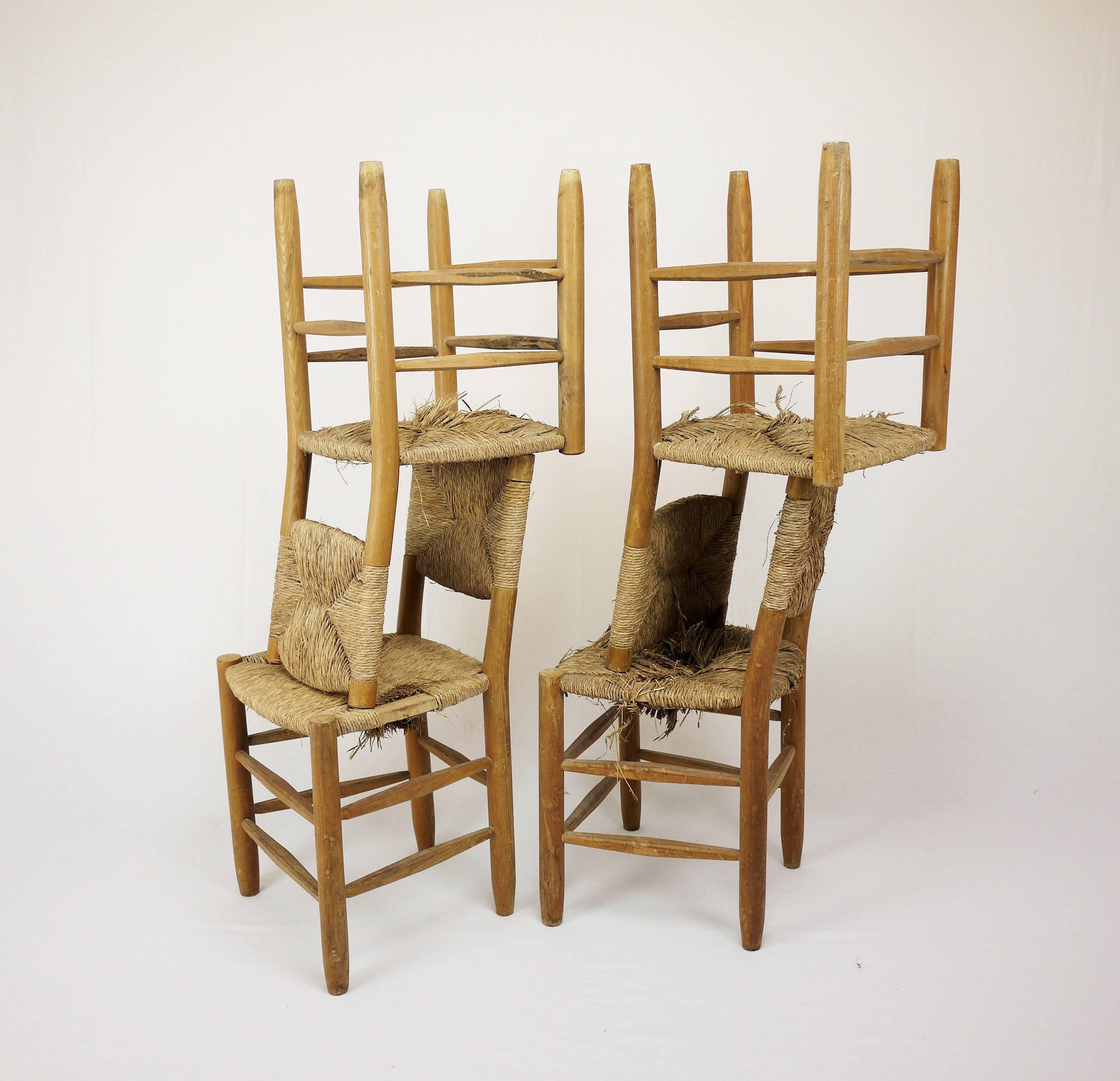 French Set of Four Rush Chairs by Charlotte Perriand For Sale