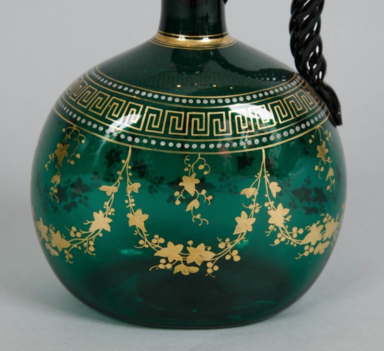 A good, Bristol, green and gilded glass decanter.