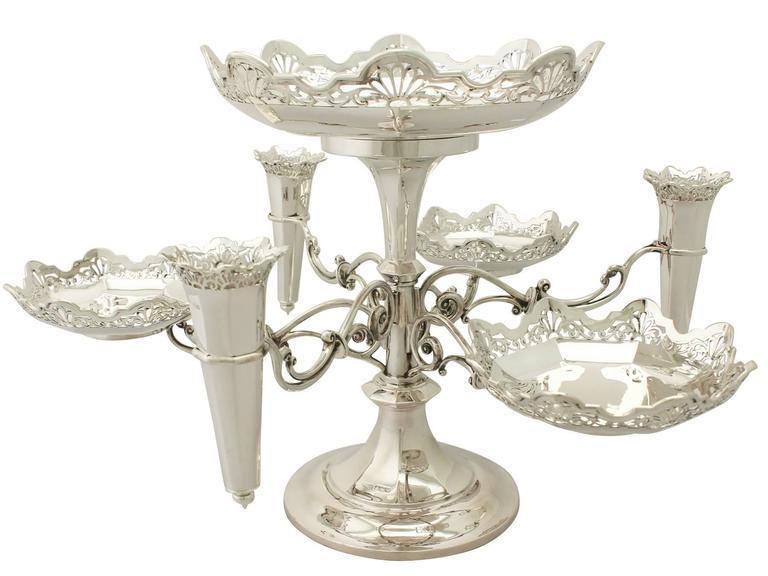 Antique George V Sterling Silver Epergne Or Centerpiece For At This Magnificent Antique George V Sterling Silver Centerpiece Has A Circular Panelled Form Onto Swept