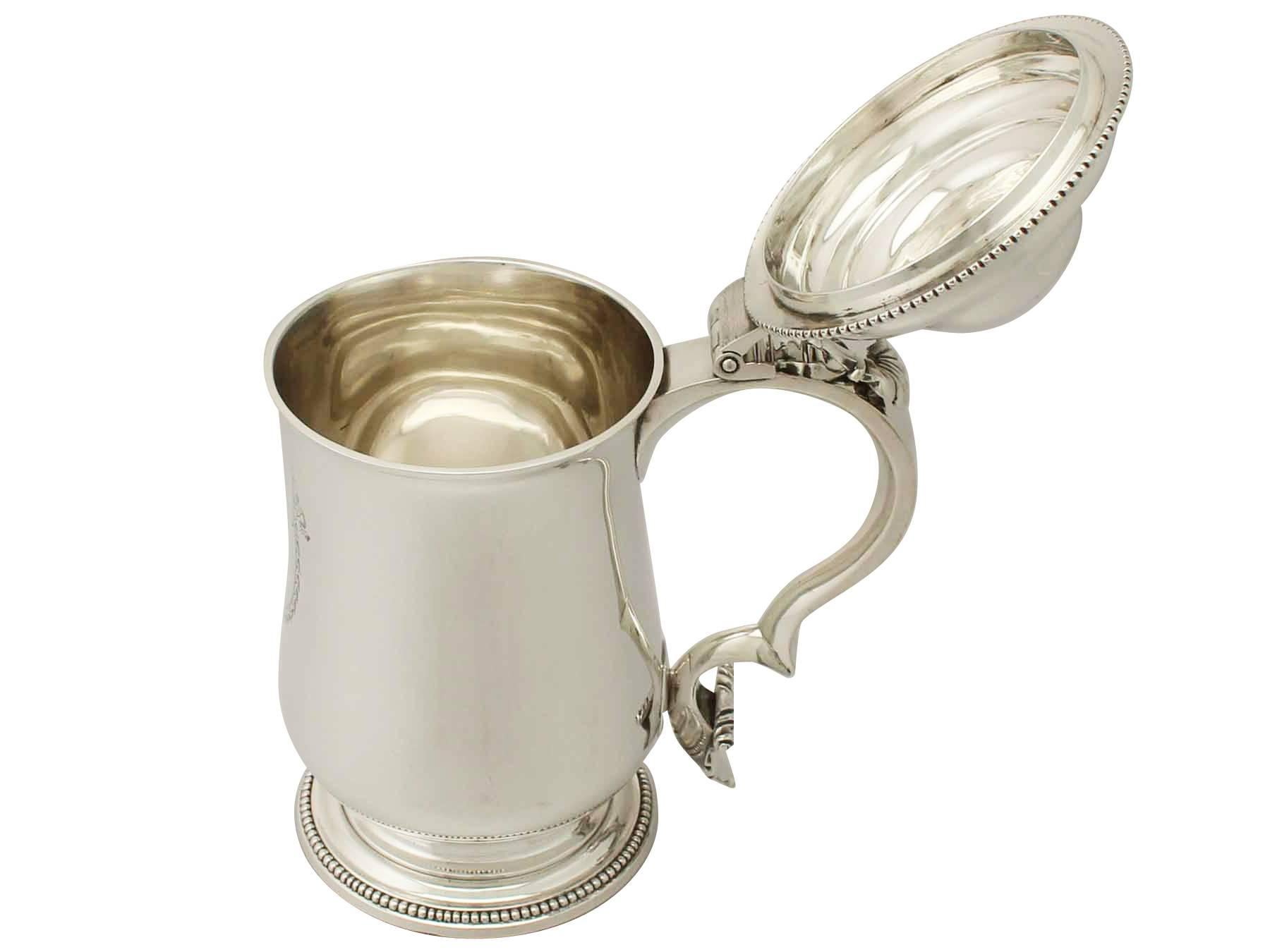 Antique George III Sterling Silver Quart Tankard In Excellent Condition In Jesmond, Newcastle Upon Tyne