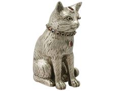 Antique Edwardian Sterling Silver 'Cat' Sugar Box