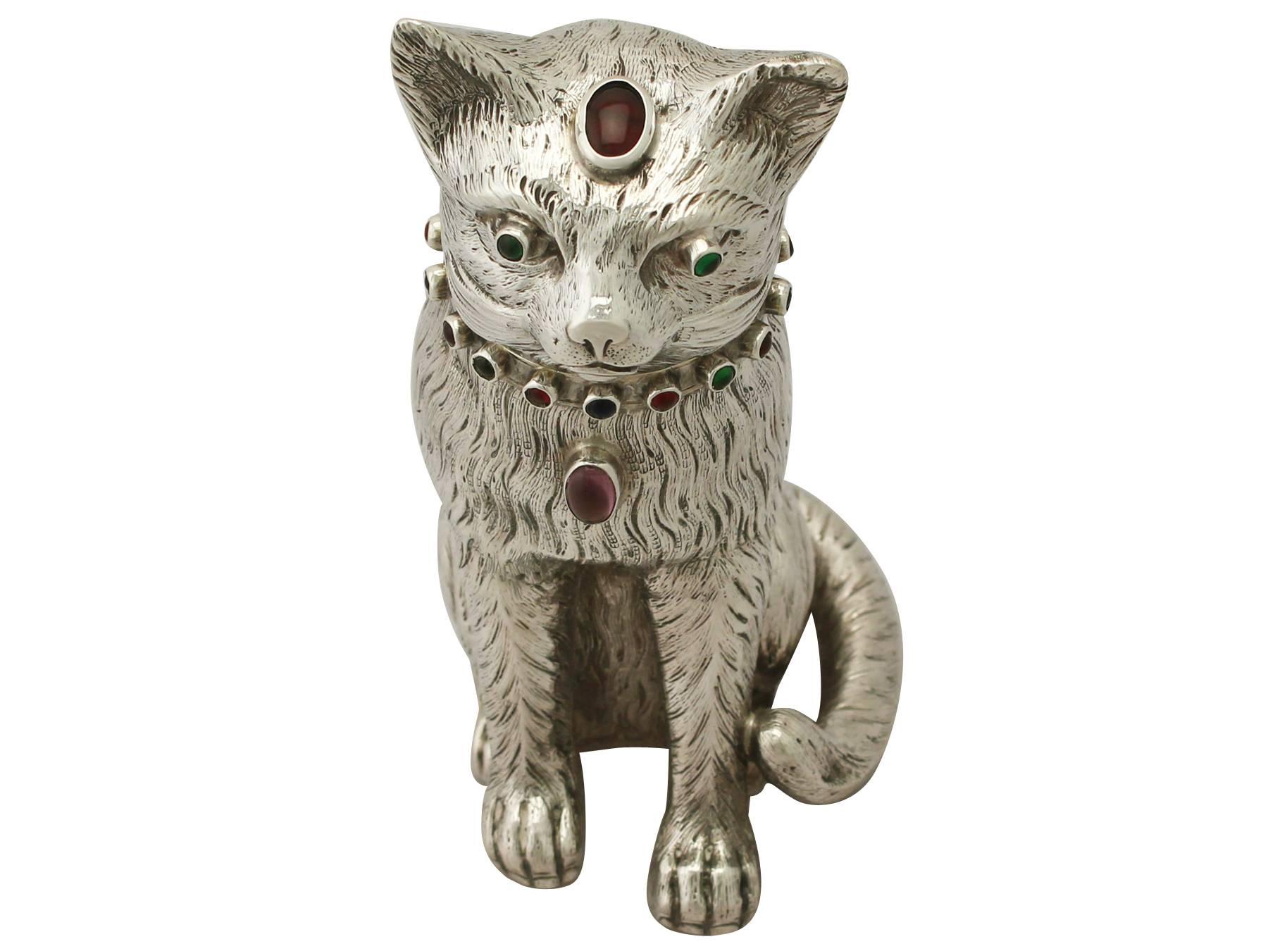 Antique Edwardian Sterling Silver 'Cat' Sugar Box In Excellent Condition In Jesmond, Newcastle Upon Tyne