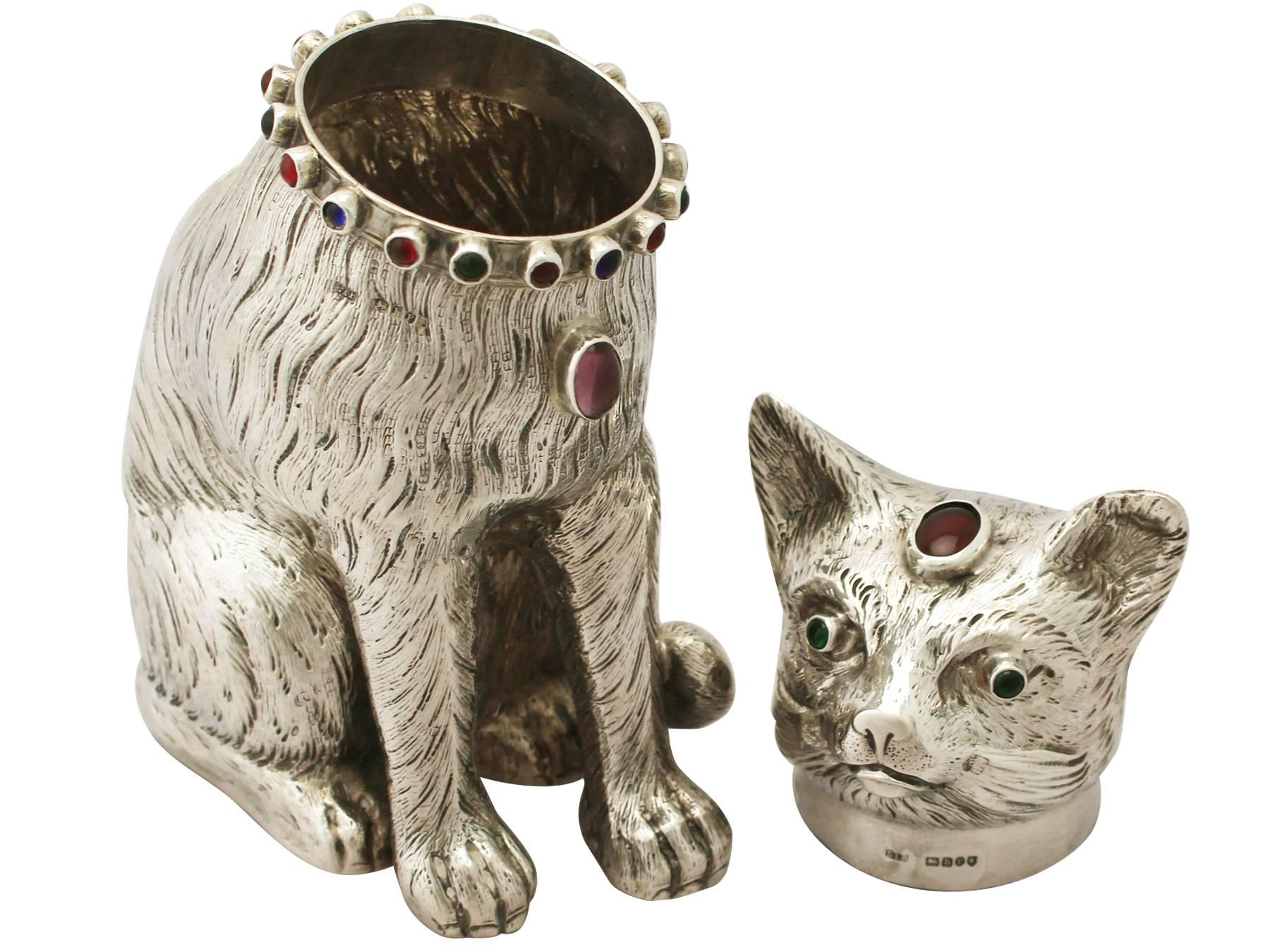 Early 20th Century Antique Edwardian Sterling Silver 'Cat' Sugar Box