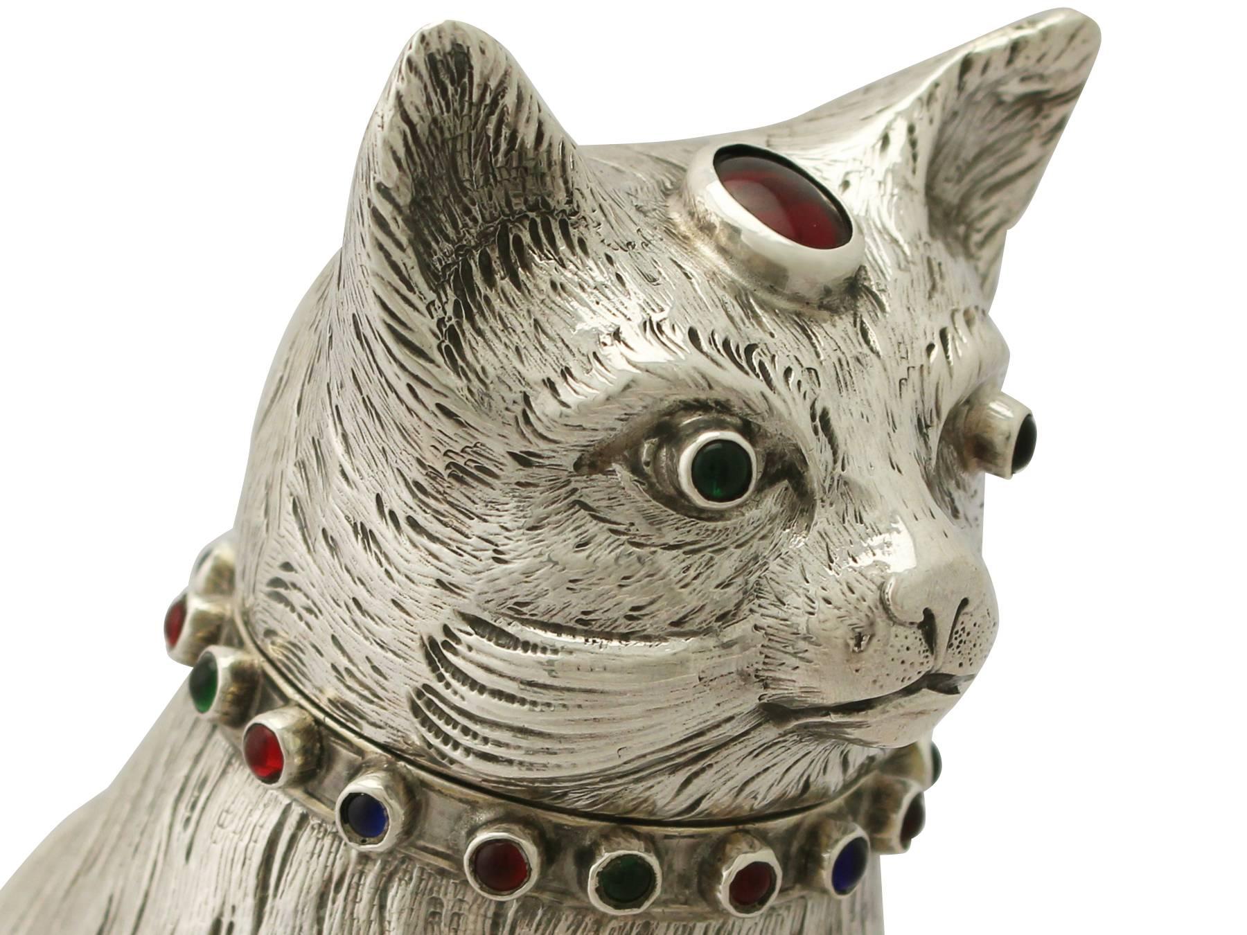 Antique Edwardian Sterling Silver 'Cat' Sugar Box 1