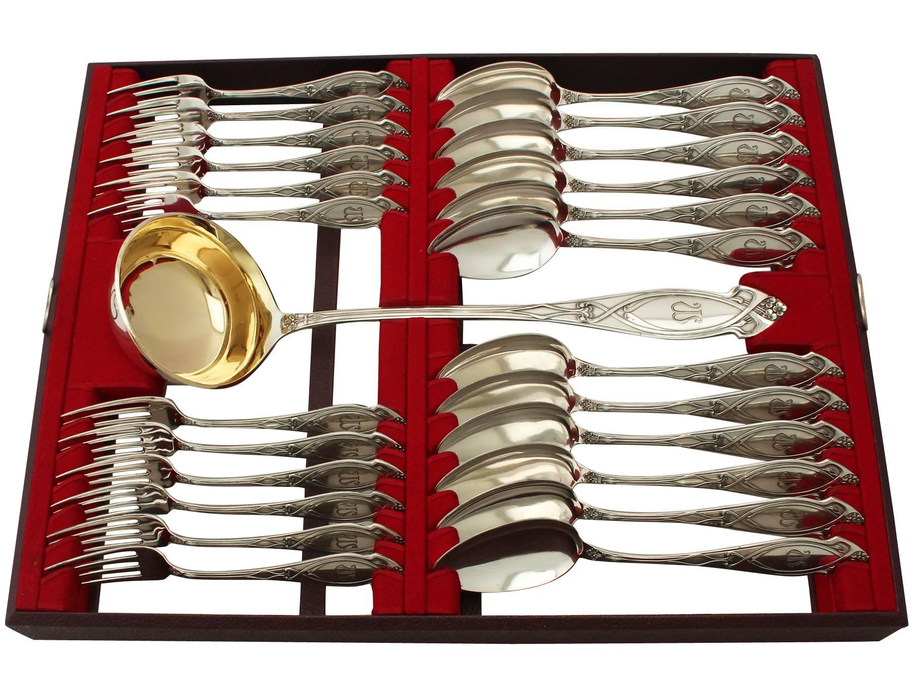 Art Nouveau Antique German Silver Canteen of Cutlery for 12 Persons