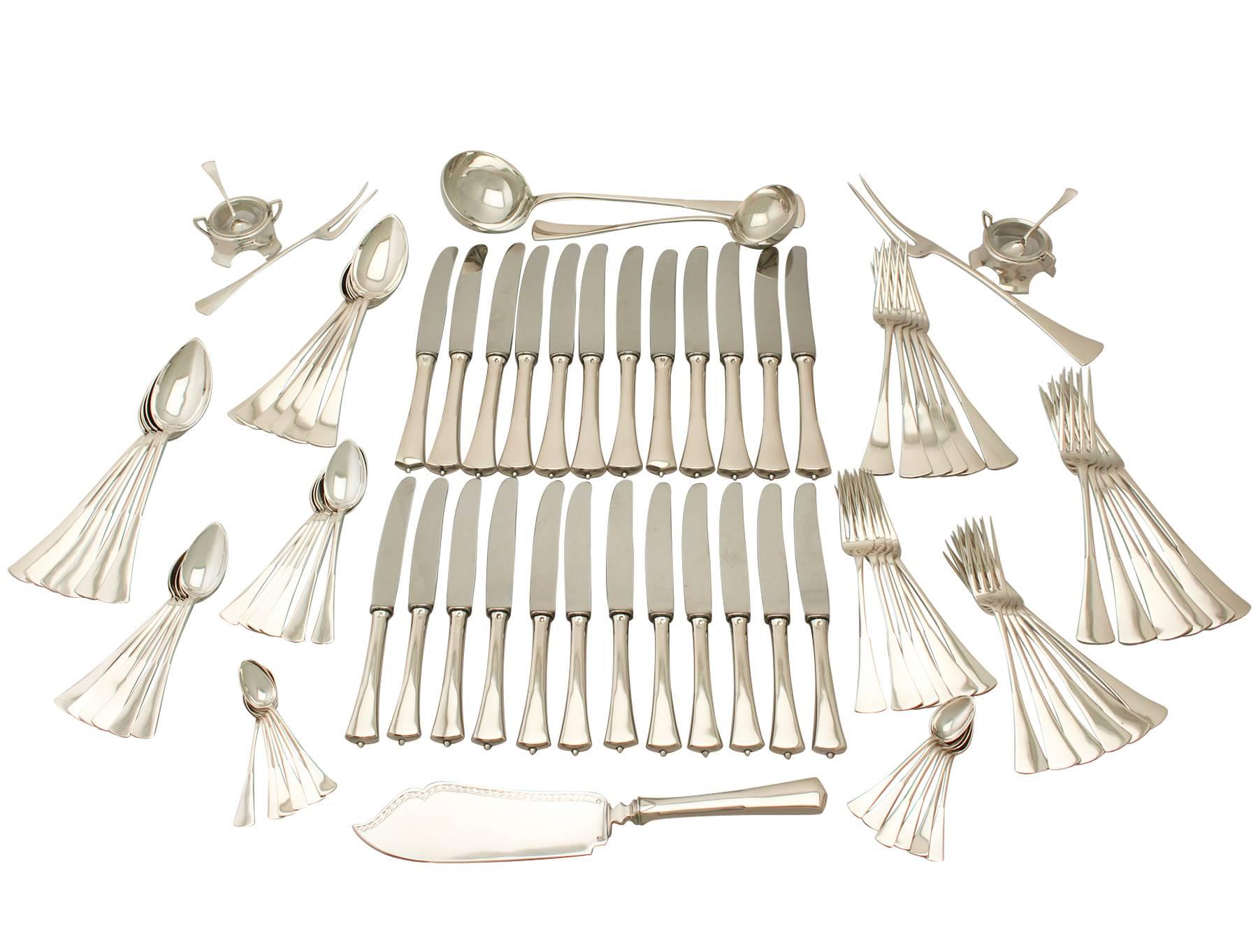An exceptional, fine and impressive antique Austro-Hungarian silver straight flatware service for twelve persons in the Art Deco style; an addition to our canteen of cutlery collection.

The pieces of this exceptional antique Austro-Hungarian