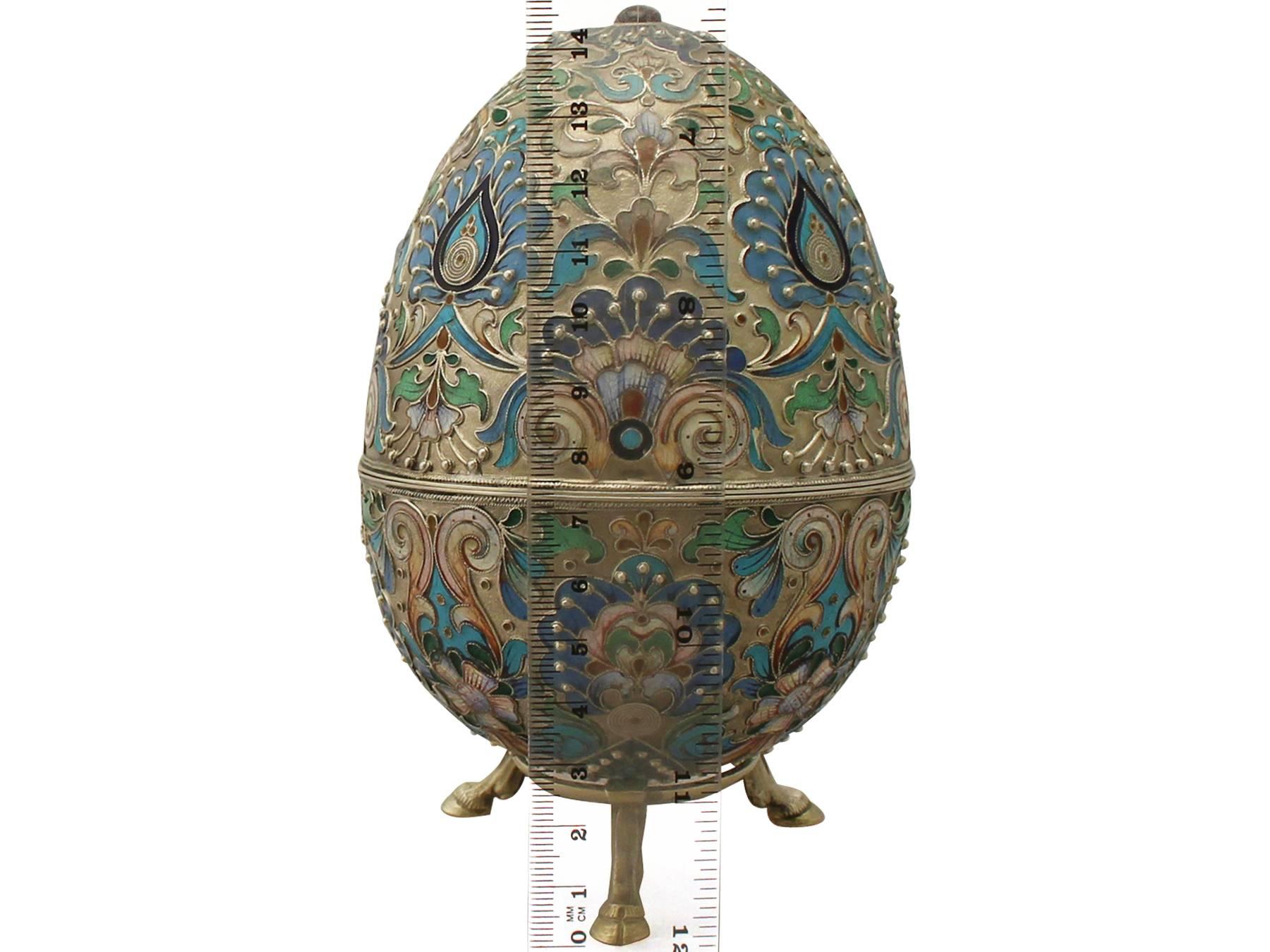 Antique Russian Silver Gilt and Polychrome Cloisonné Enamel Egg 2