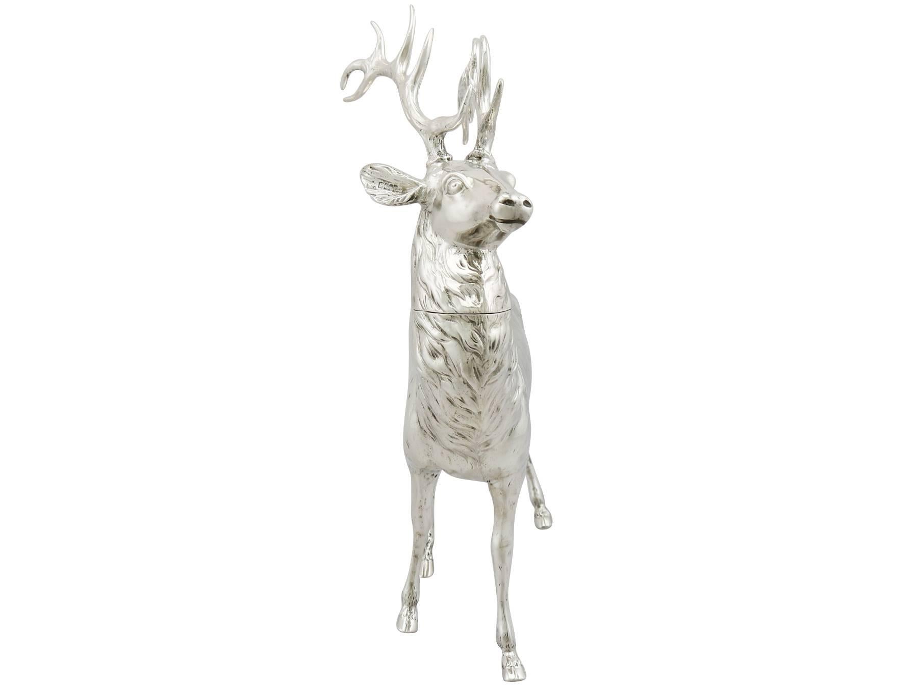 Antique Edwardian Sterling Silver Stag Sugar Box In Excellent Condition In Jesmond, Newcastle Upon Tyne