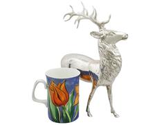 Antique Edwardian Sterling Silver Stag Sugar Box
