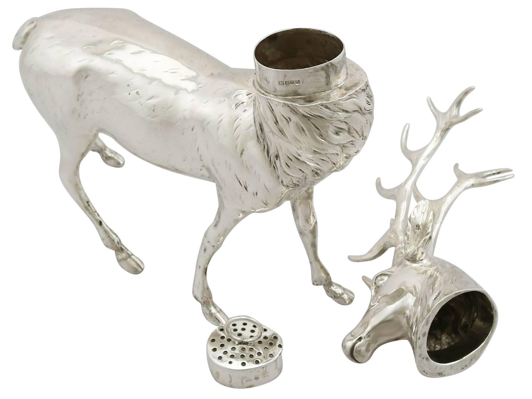 Early 20th Century Antique Edwardian Sterling Silver Stag Sugar Box