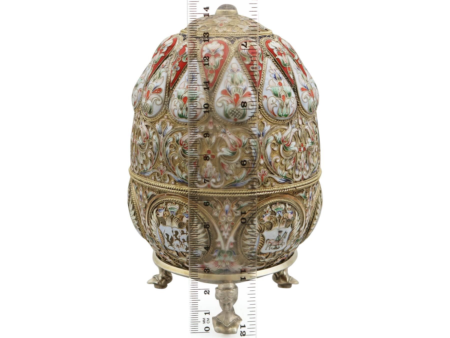 Antique Russian Silver Gilt and Polychrome Cloisonné Enamel Egg 5