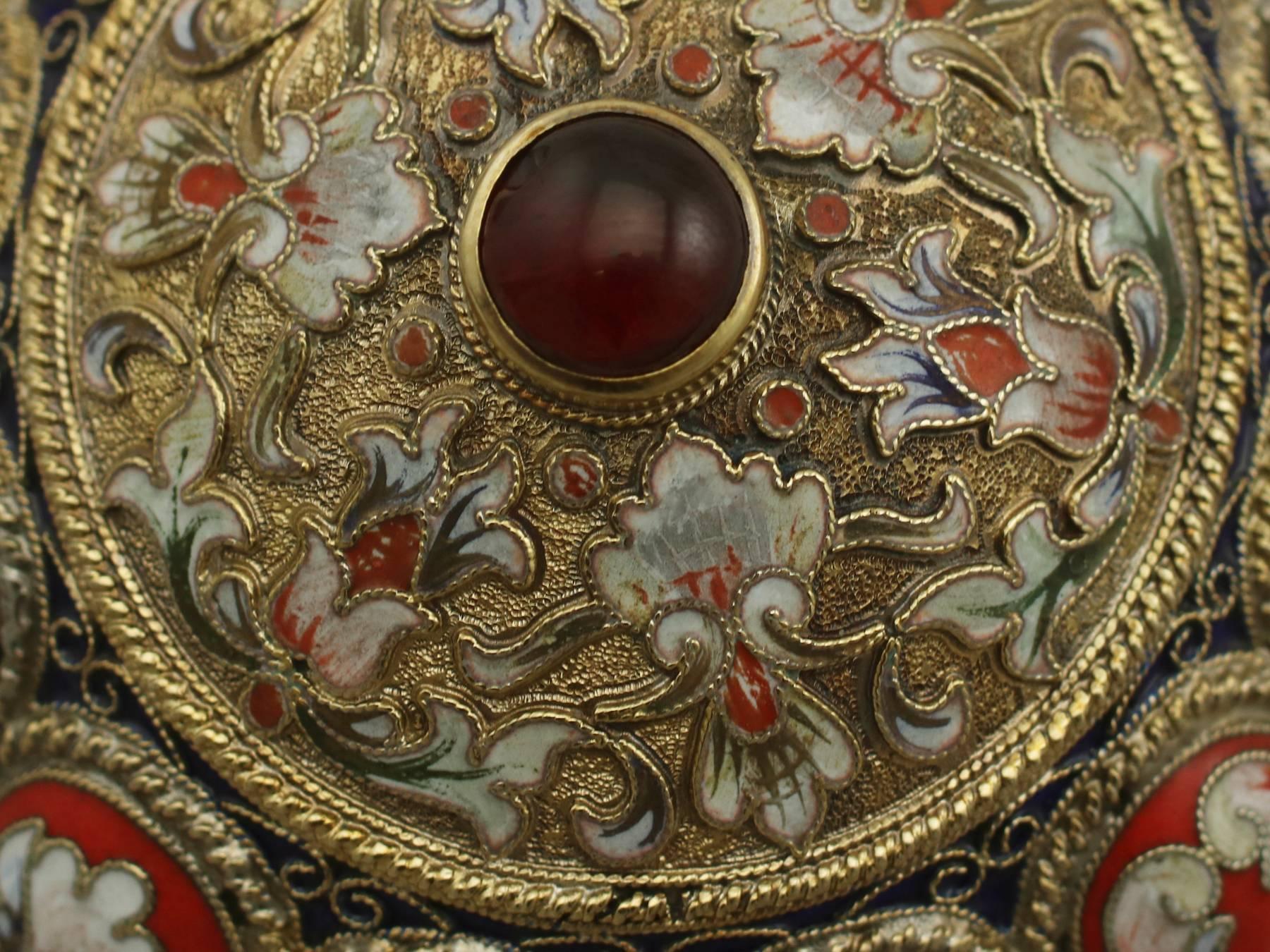 Late 19th Century Antique Russian Silver Gilt and Polychrome Cloisonné Enamel Egg