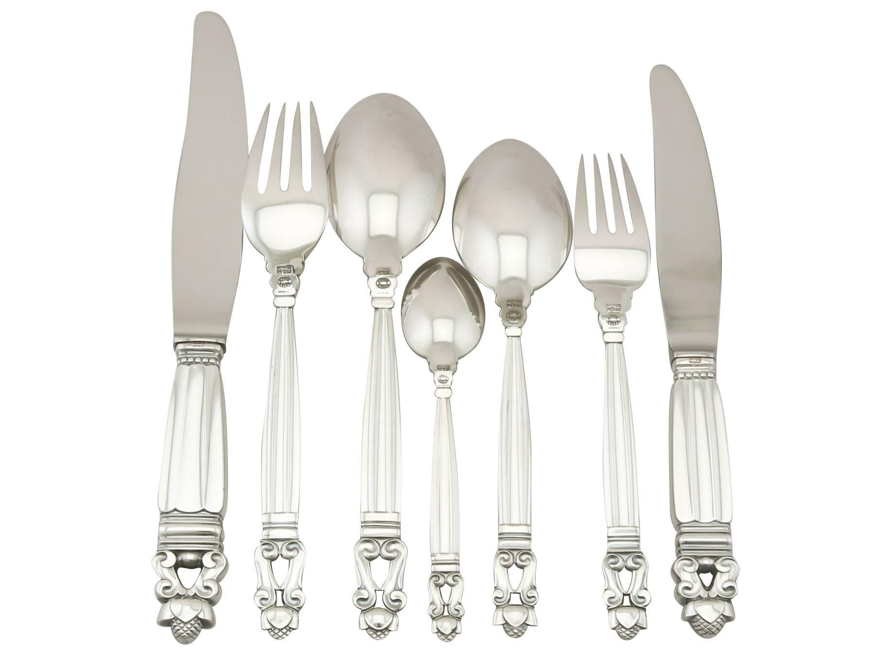 English Danish Sterling Silver Canteen of Cutlery for 12 Persons by Georg Jensen