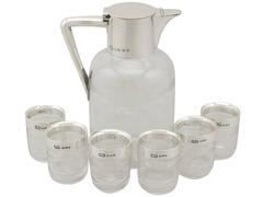 Victorian Sterling Silver and Glass Whiskey Jug and Tot Set by Elkington & Co