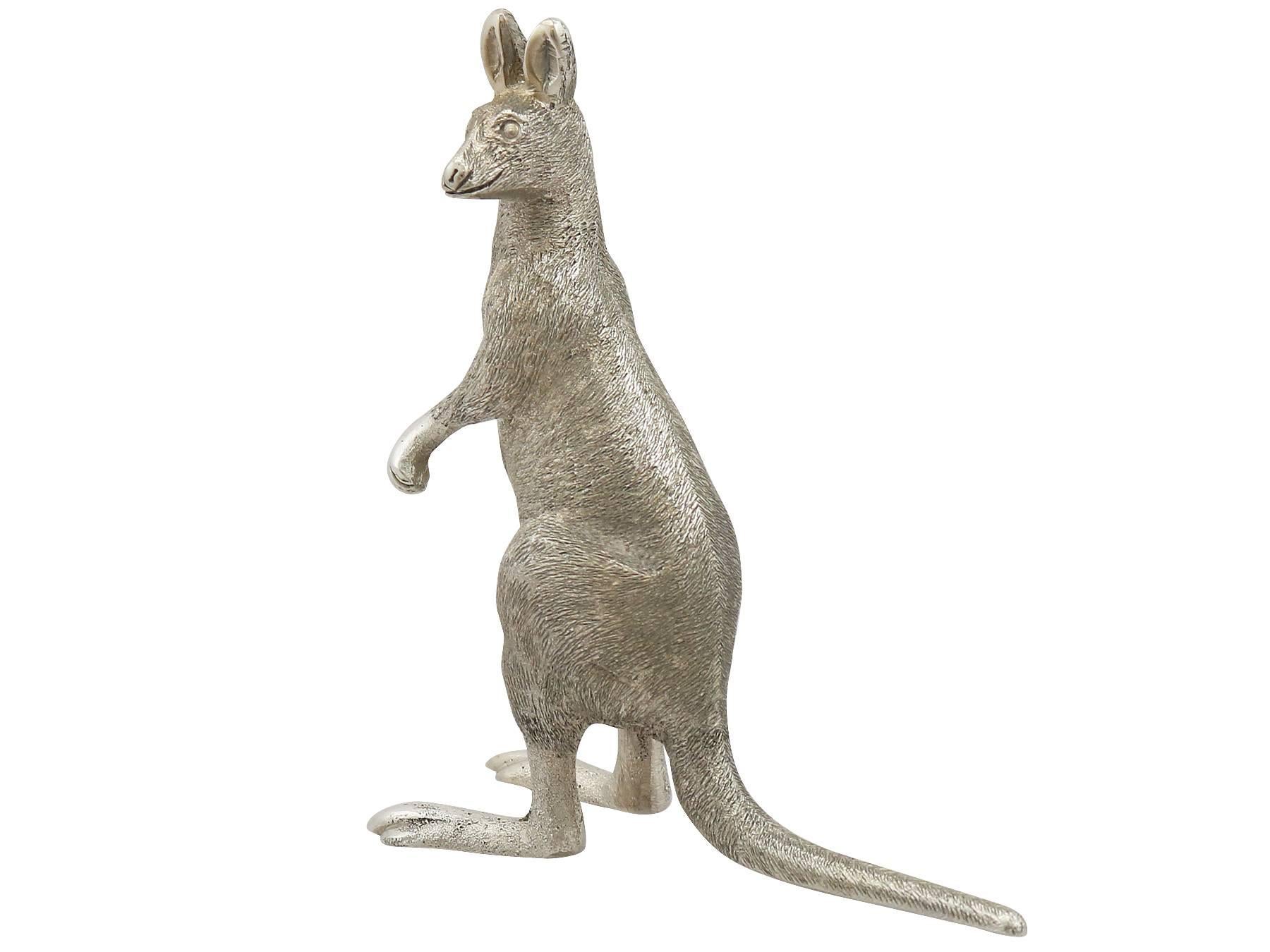An exceptional, fine and impressive antique sterling silver cast model of a Kangaroo; part of our ornamental silverware collection

This exceptional antique sterling silver cast ornament has been realistically modelled in the form of a