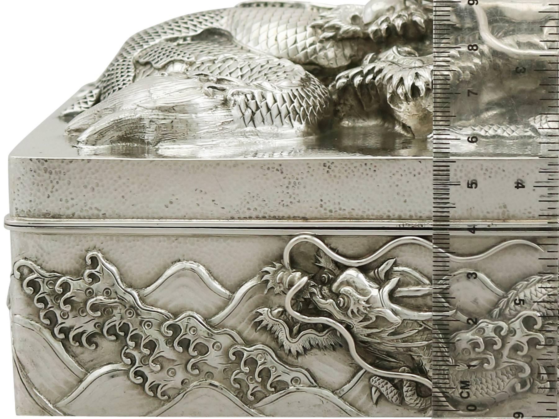 Embossed 1890s Antique Chinese Export Silver Box