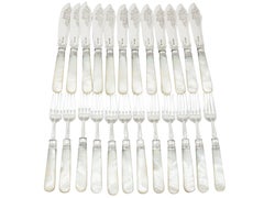 1890s Victorian Sterling Silver and Mother of Pearl Fish Service for 12 Persons