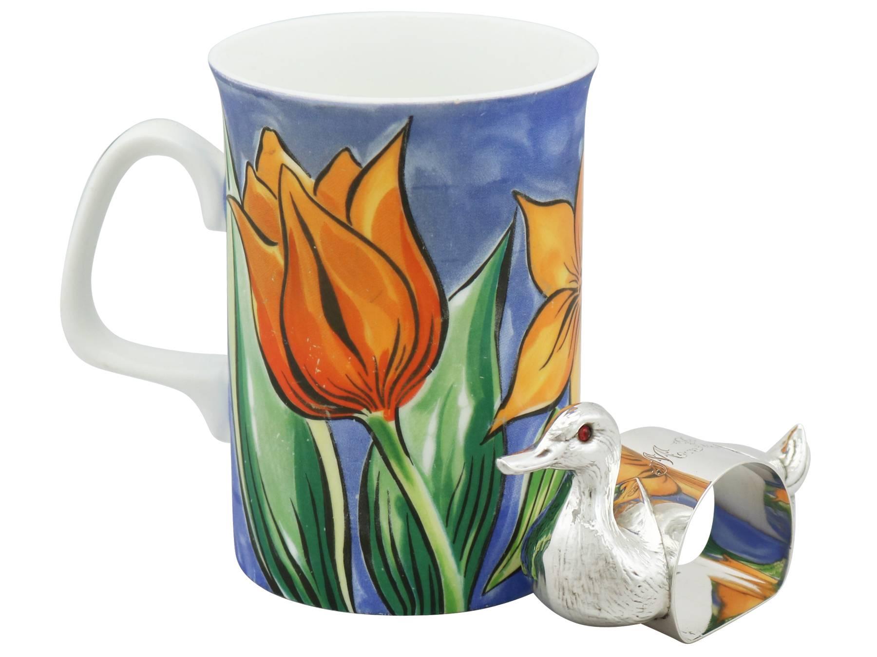 1910s Antique Sterling Silver Duck Napkin Ring For Sale at 1stDibs