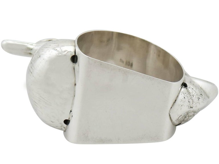 1910s Antique George V Sterling Silver Duck Napkin Ring For Sale 4