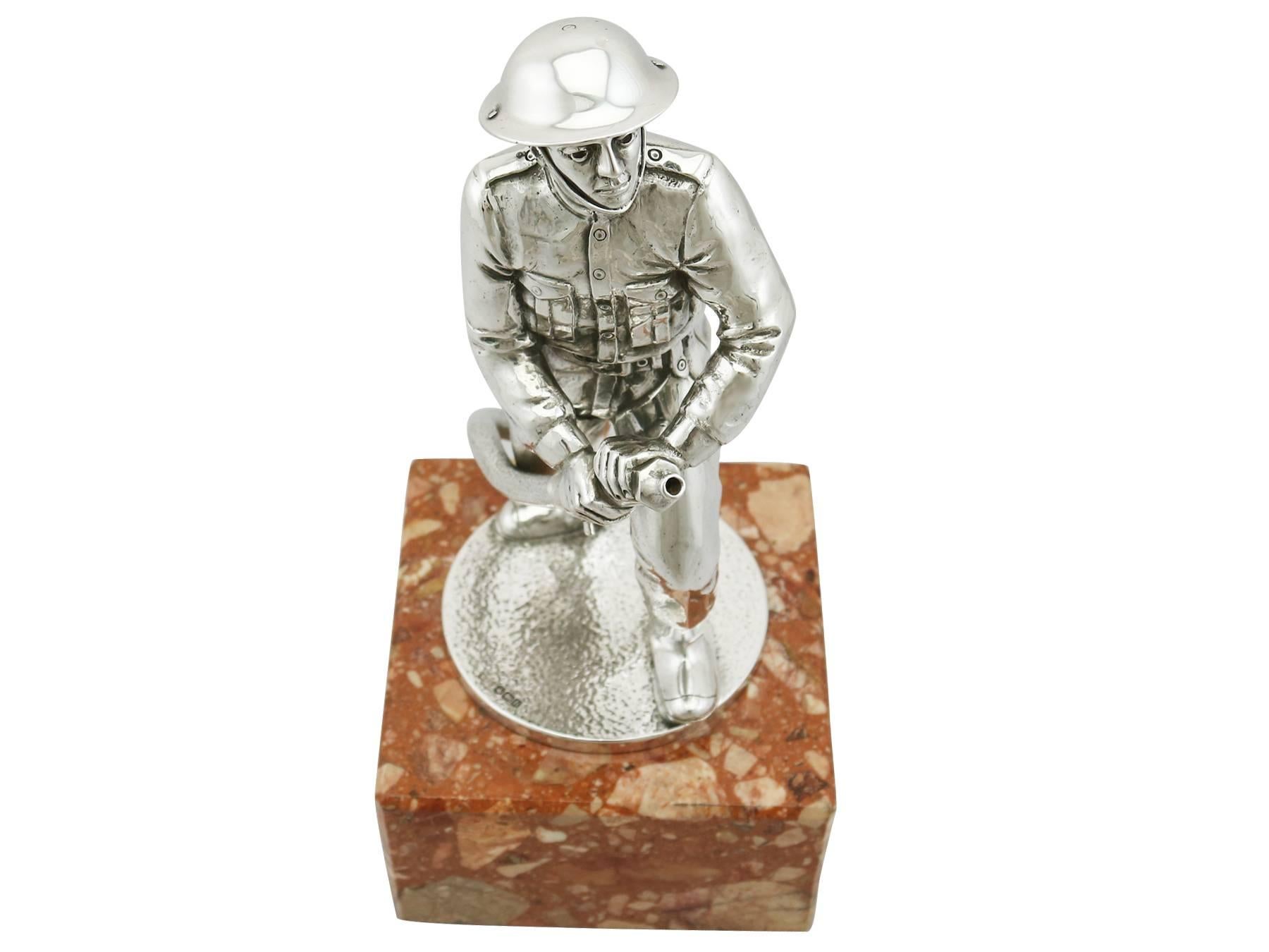 Mid-20th Century 1955 Sterling Silver Fireman Ornament Trophy by Walker & Hall
