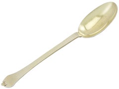 Antique 1700s Britannia Standard Silver Gilt Trefid Rat Tail Pattern Spoon