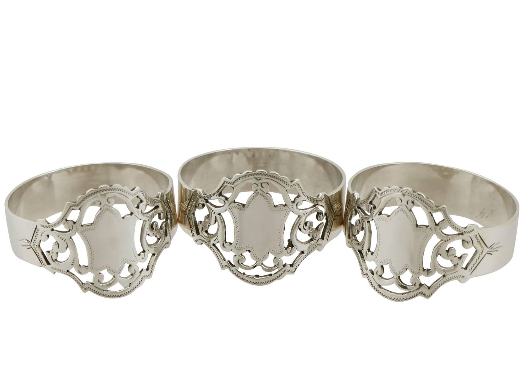 English Antique Edwardian 1900s Sterling Silver Napkin Rings Set of Six