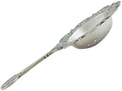 1890s Antique Russian Silver and Polychrome Cloisonne Enamel Tea Strainer