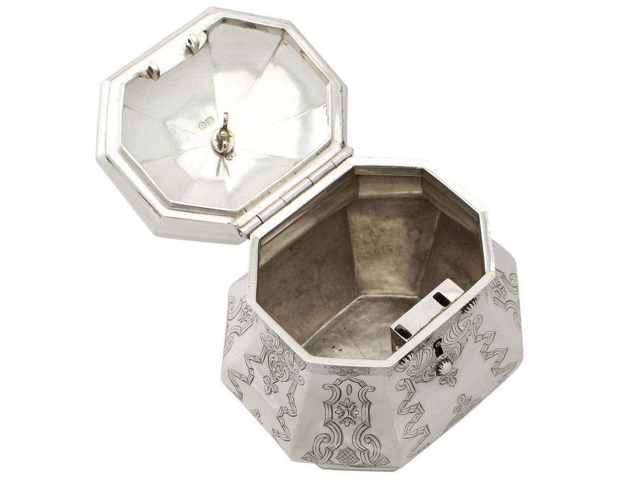 Antique Early Victorian Sterling Silver Locking Tea Caddy In Excellent Condition In Jesmond, Newcastle Upon Tyne