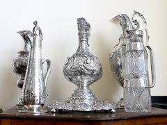 Pichet à limonade / à bordeaux victorien en verre taillé et monté en argent sterling
