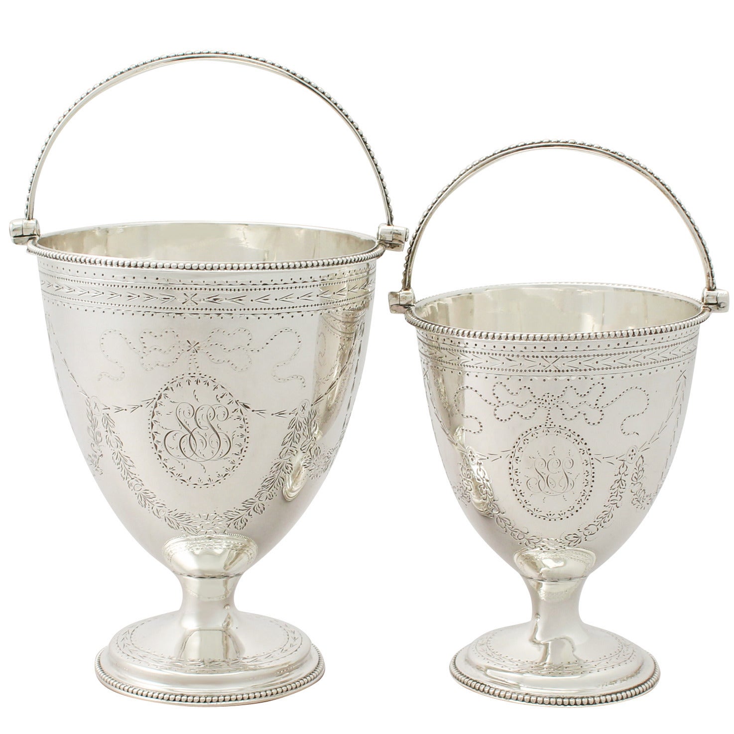 Antique George III Pair of Sterling Silver Sugar Baskets