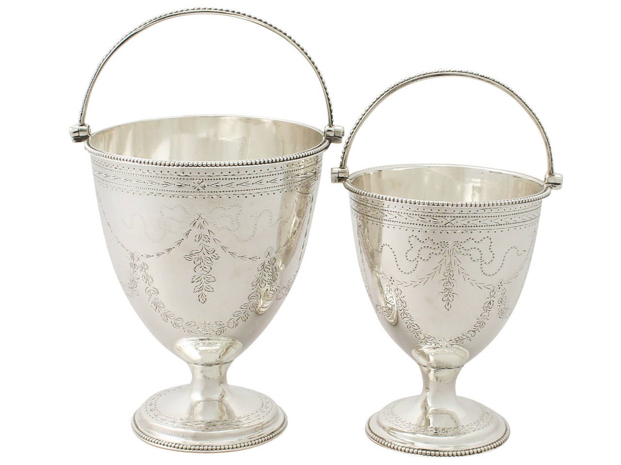 Georgian Antique George III Pair of Sterling Silver Sugar Baskets