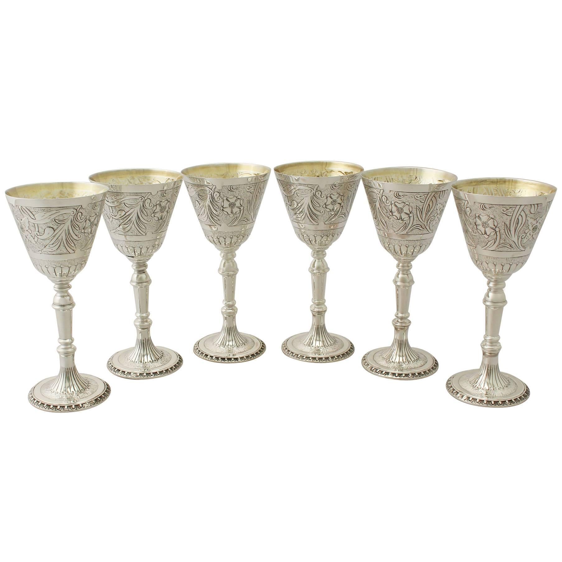 1970s Elizabeth II Set of Six Sterling Silver Goblets by Mappin and Webb