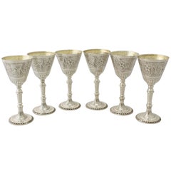 1970s Elizabeth II Set of Six Sterling Silver Goblets by Mappin and Webb