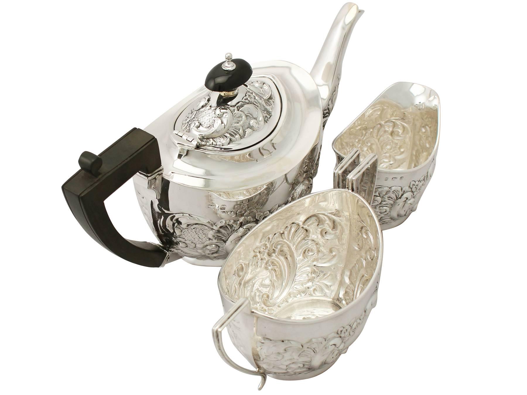 English Antique Victorian Sterling Silver Three-Piece Tea Service