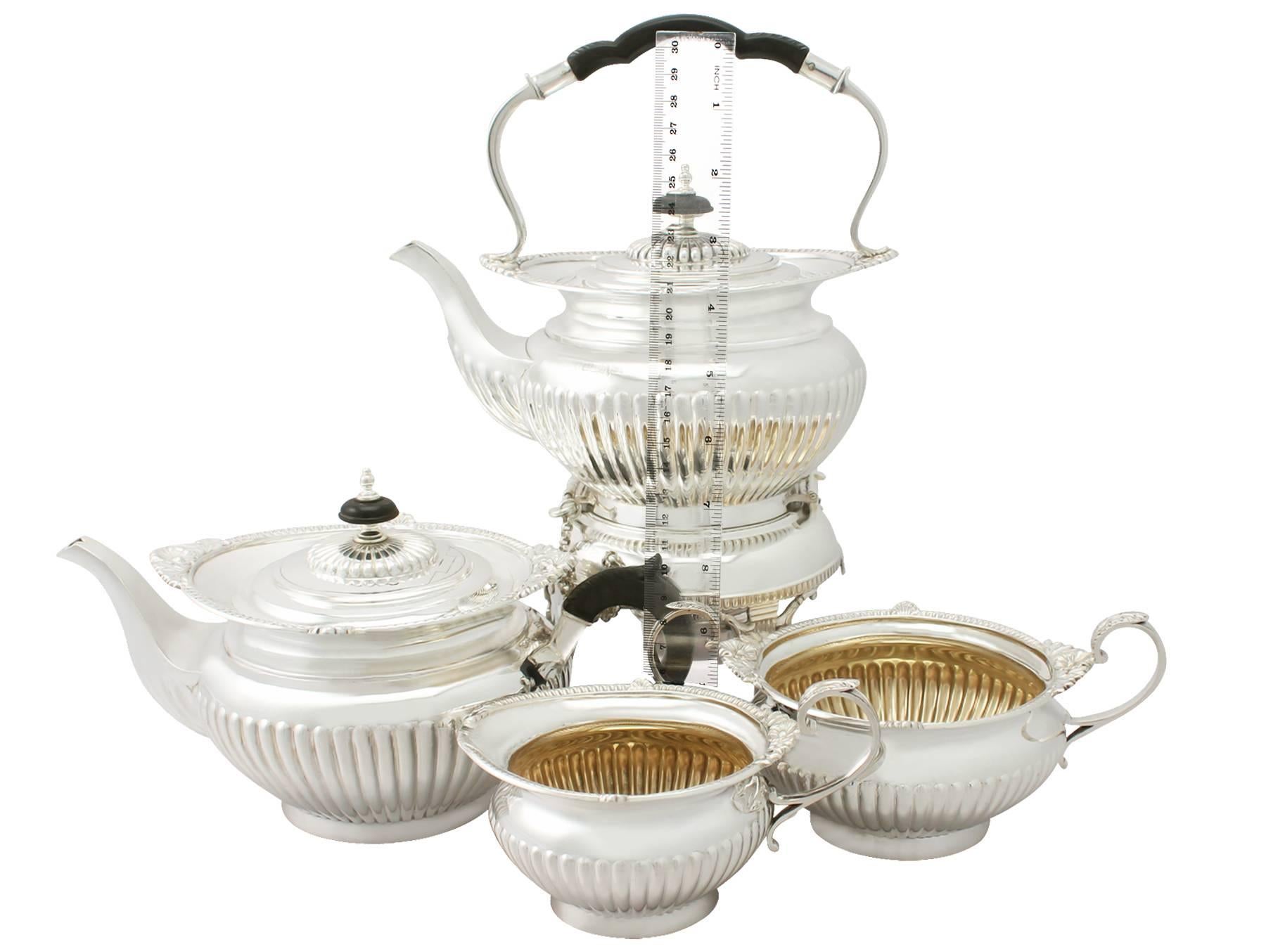 Edwardian Queen Anne Style Sterling Silver Four-Piece Tea Service For Sale 4