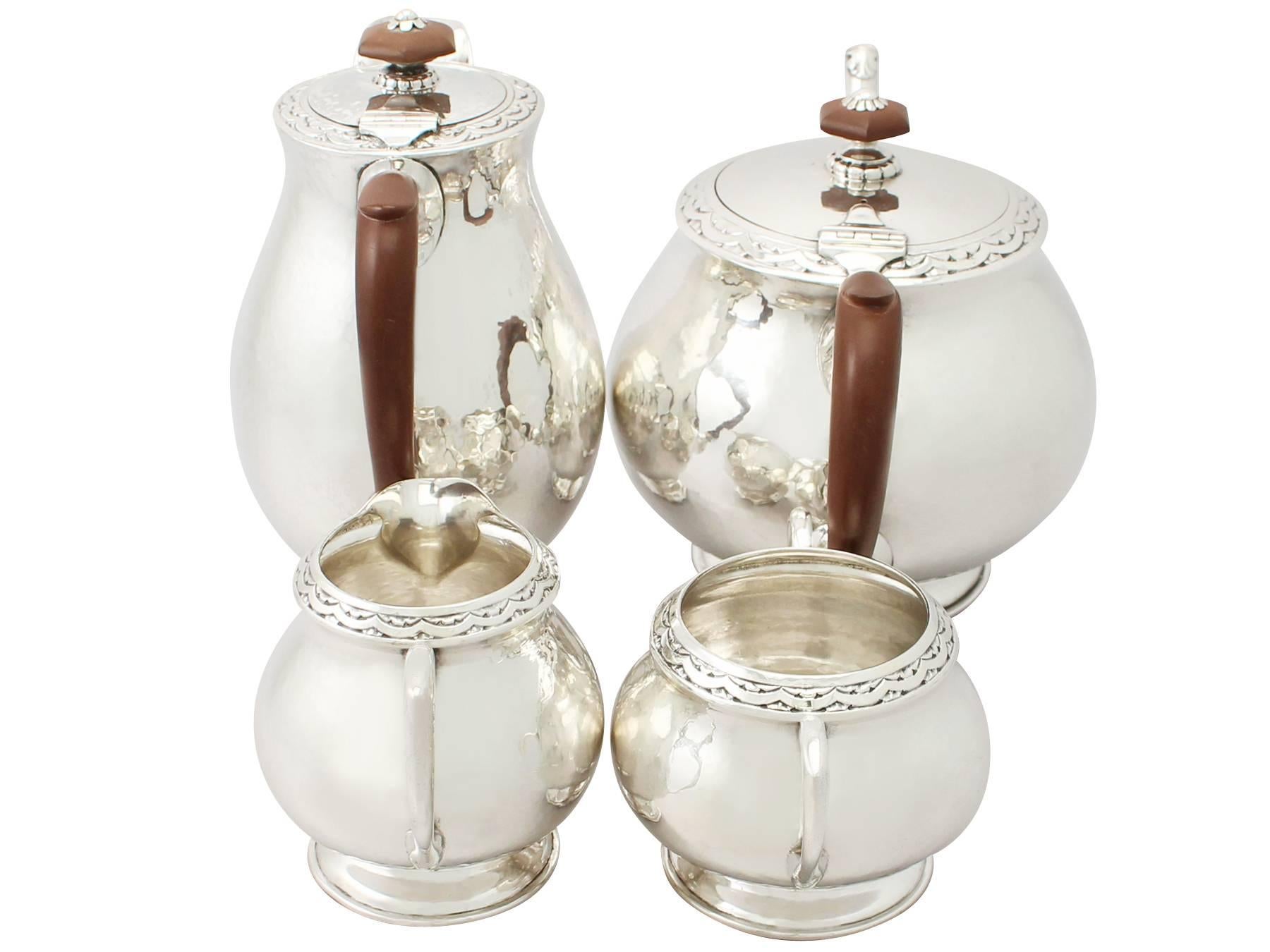 Art Nouveau Antique Liberty & Co Sterling Silver Four-Piece Tea or Coffee Service, 1930