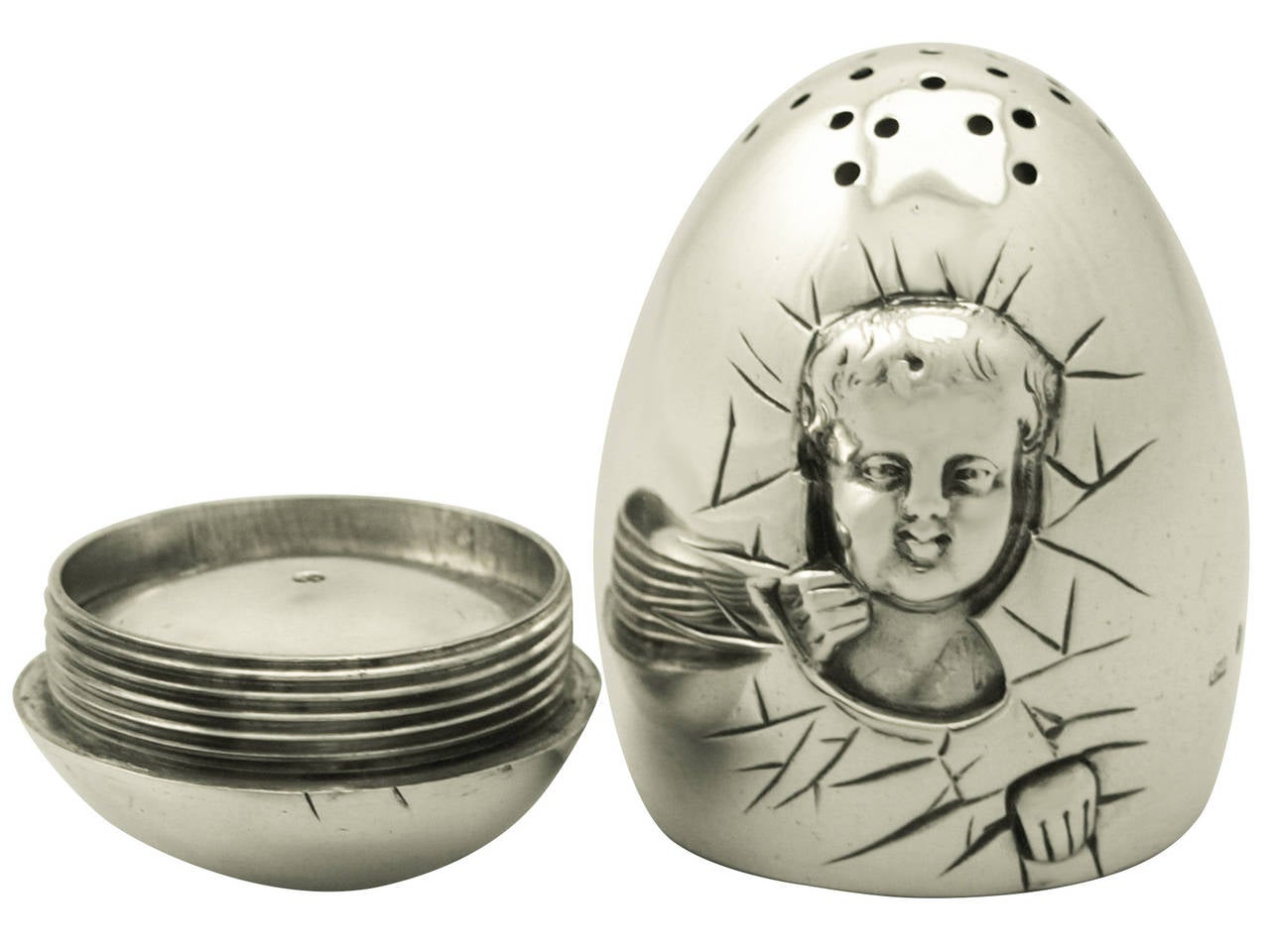 Late 19th Century Victorian 1879 Sterling Silver Novelty Pepper Shaker For Sale