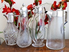 Antiker deutscher Claretkrug mit geschliffenem Glas und Silbermontierung