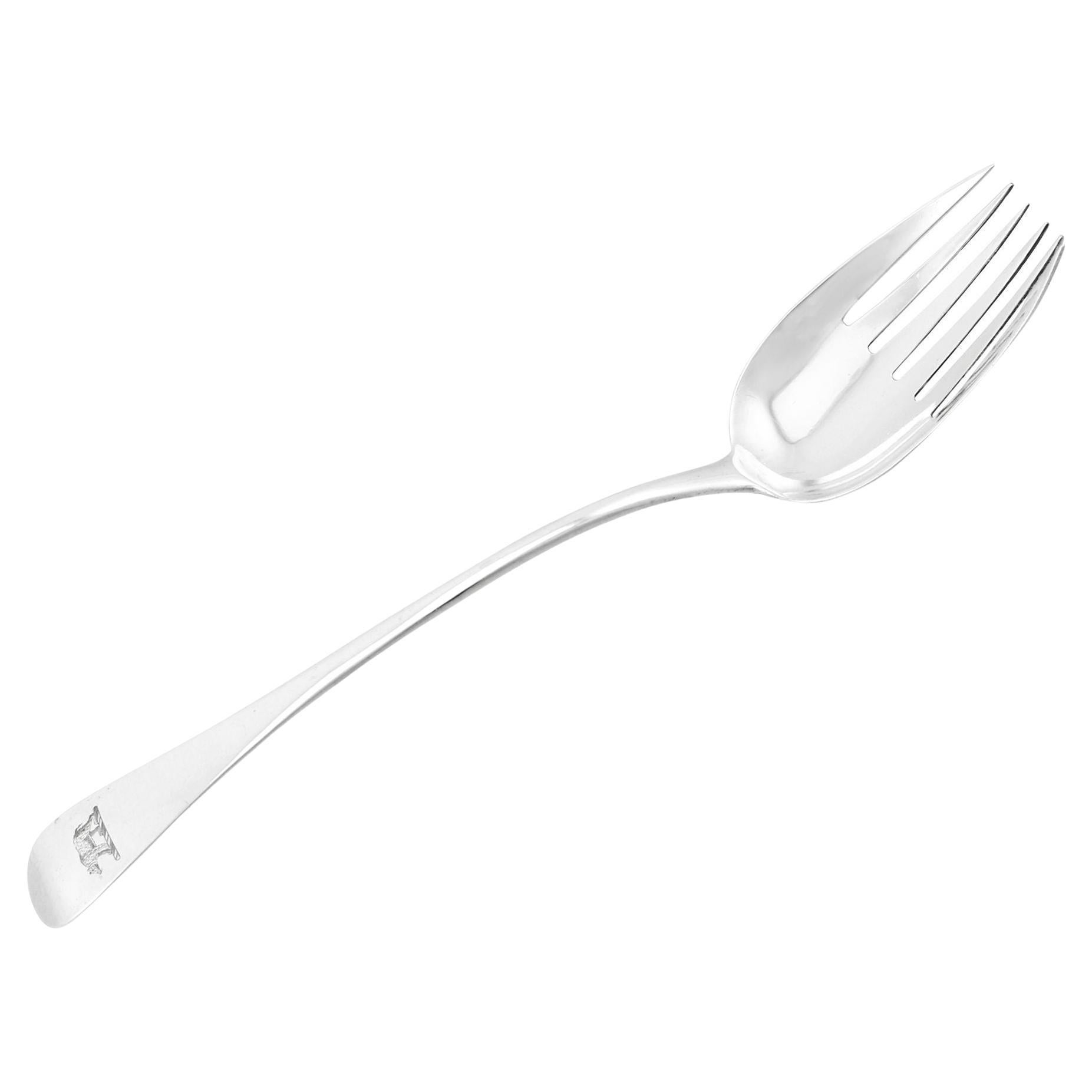 Georgian English Sterling Silver Salad Serving Fork For Sale