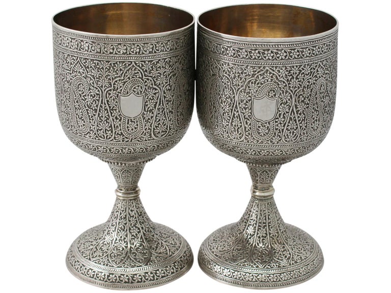 1880s Indian Silver Claret Jug and Matching Goblets For Sale at 1stdibs