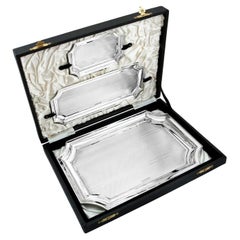 Walker & Hall Antique Set of Three Sterling Silver Trays