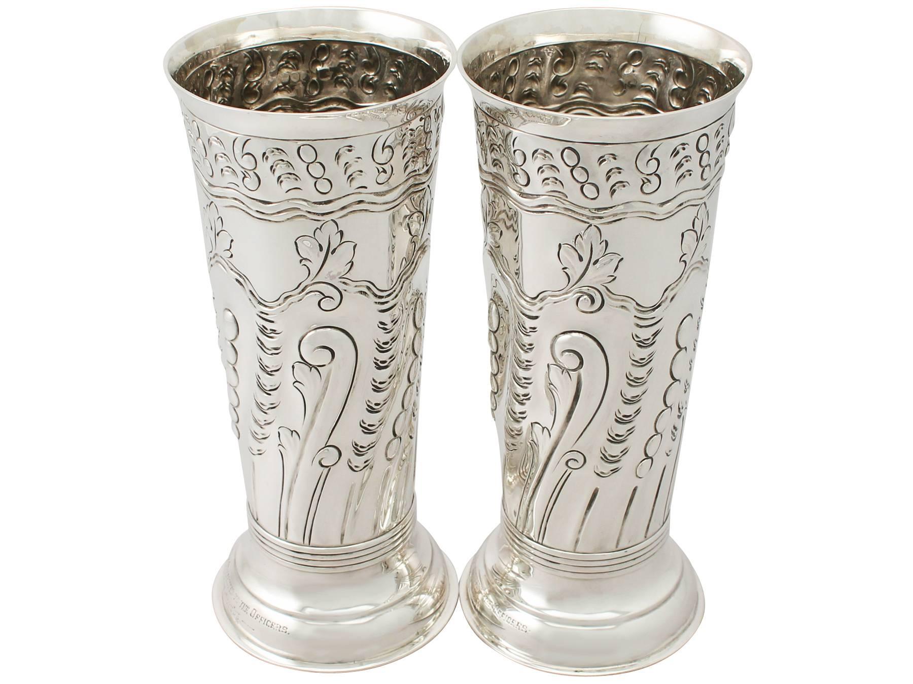 Great Britain (UK) Pair of Sterling Silver Vases/Centerpieces, Antique Victorian