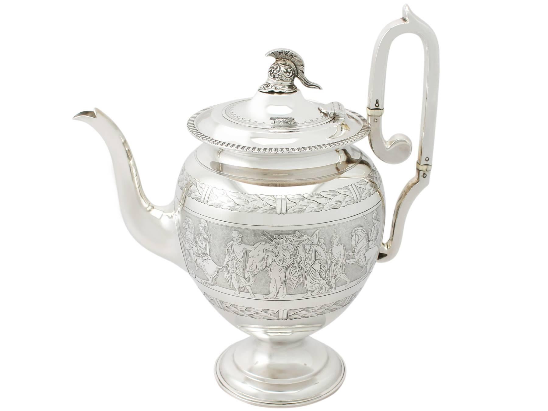 Great Britain (UK) Sterling Silver Four-Piece Tea and Coffee Service, Antique Victorian