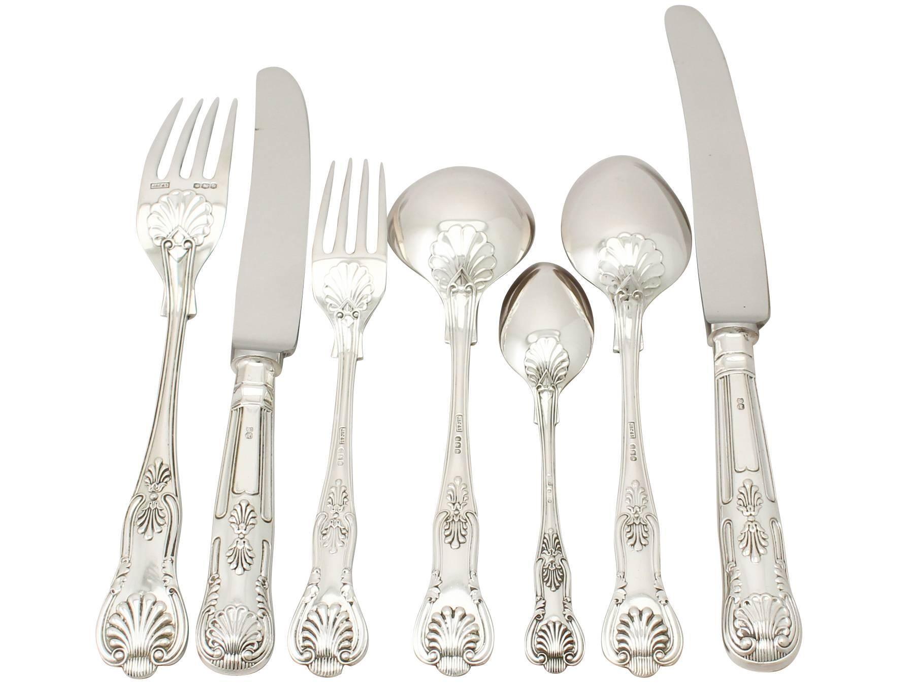 An exceptional, fine and impressive Elizabeth II English sterling silver straight King's pattern flatware service for six persons - boxed; an addition to our canteen of cutlery collection.

The pieces of this exceptional vintage sterling silver