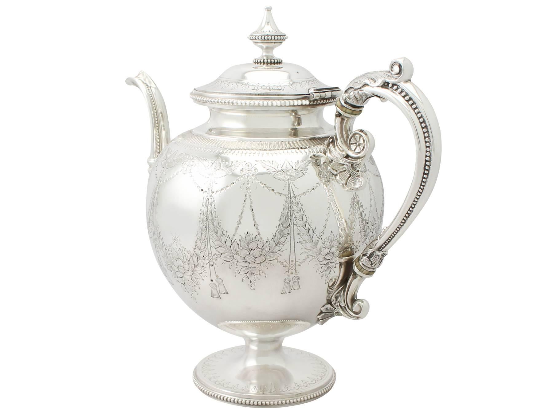 English Sterling Silver Four-Piece Tea and Coffee Service, Antique Victorian