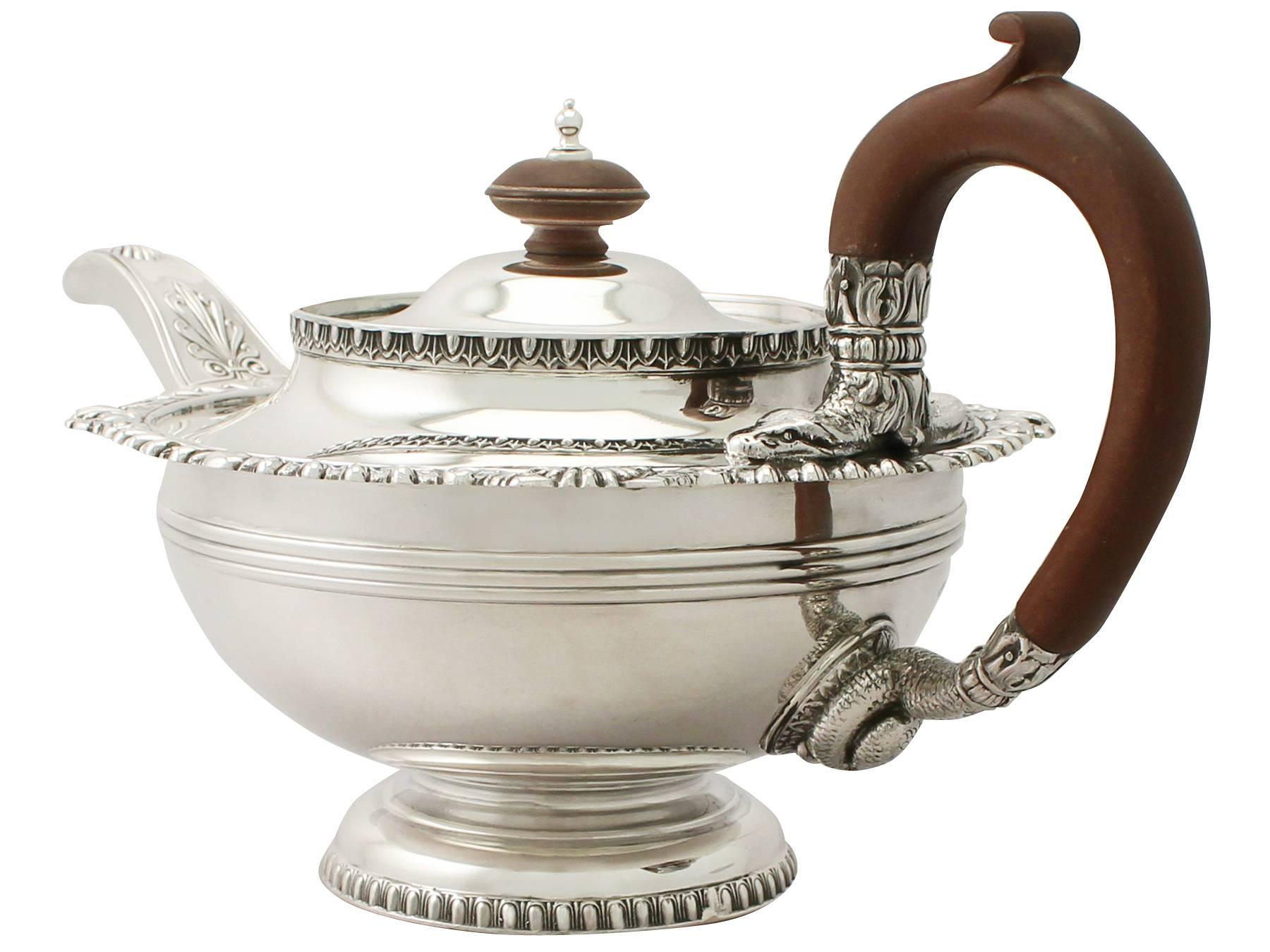 English Sterling Silver Four-Piece Tea and Coffee Service, Paul Storr Style, Antique 