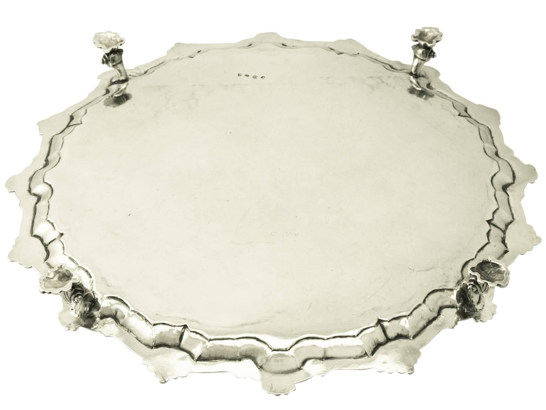 1740s Antique George II Sterling Silver Salver by William Peaston 5